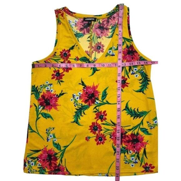 Express Yellow Pink Floral Sleeveless V Neck Stretch Top sz XS - Picture 4 of 7